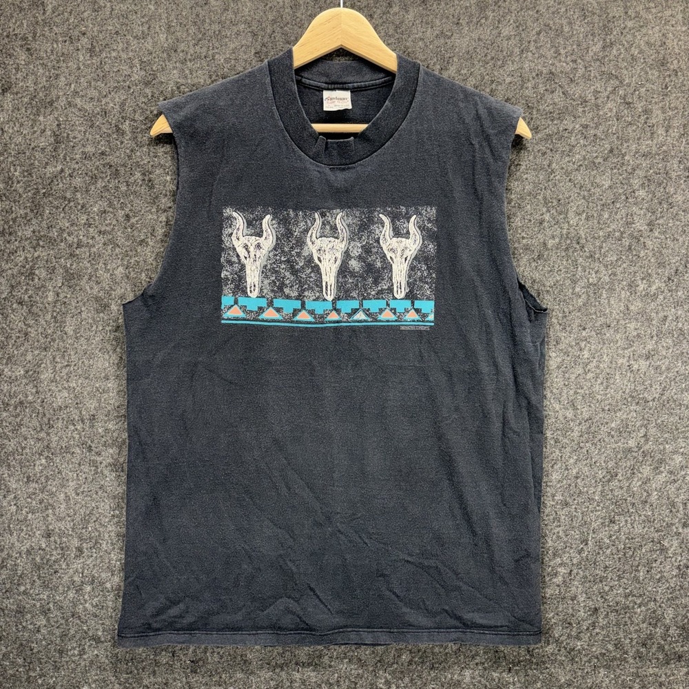 Vintage 90s Cutoff Sleeveless T-Shirt Men Large Faded Gray Stedman Aztec Western